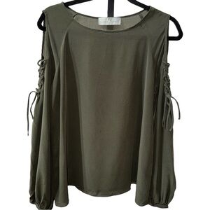 AMANDA UPRICHARD Gibson Long Braided Cut Out Sleeve Blouse Top Size S